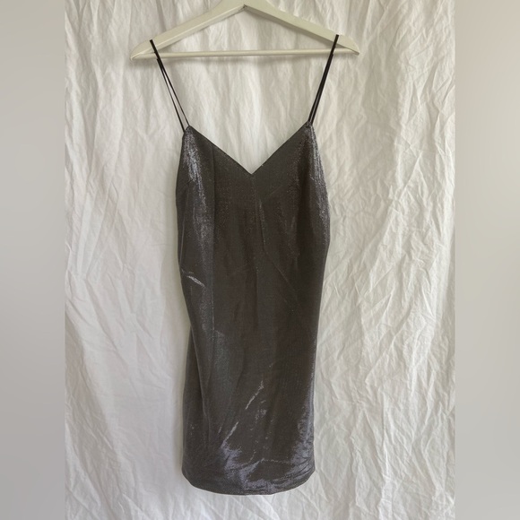 Zara Slip On Dress Party Sparkle Metal Silver New Years Size Medium NEW - Picture 4 of 16